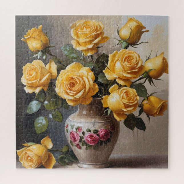Puzzle Rosas amarillas en jarrón (Vertical)