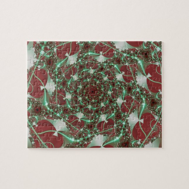 Puzzle Rosas | Arte fractal rojo y verde (Horizontal)