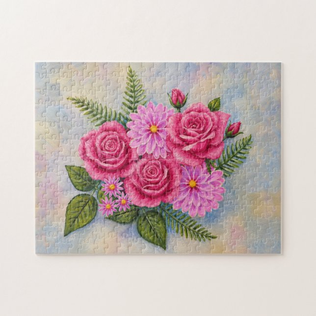 Puzzle Rosas con Dahlias  (Horizontal)