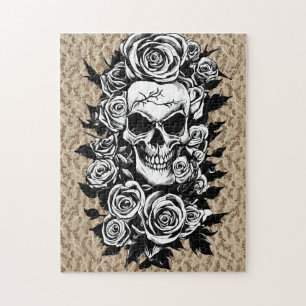 Puzzle Rosas de cráneo humanos Gótico dibujo original de
