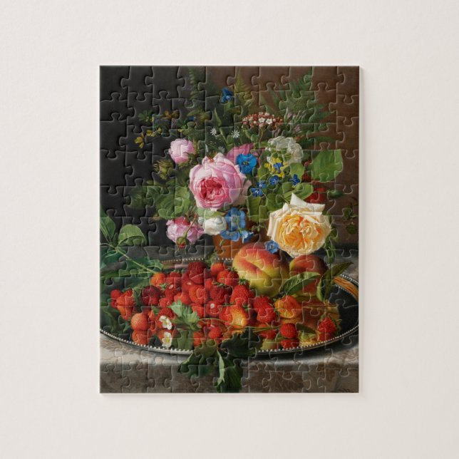 Puzzle Rosas de la vida muerta y fresas por Otto Ottesen (Vertical)
