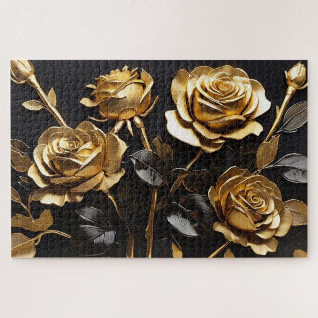 Puzzle Rosas de oro Acrílico moderno (Horizontal)