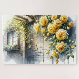 Puzzle Rosas de oro en el muro de cabaña de piedra rusa