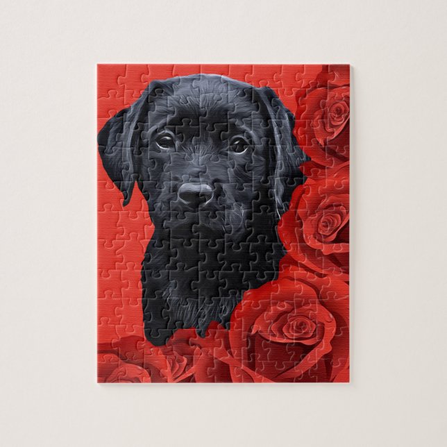 Puzzle Rosas de San Valentín de Cachorro - Labrador - Bla (Vertical)