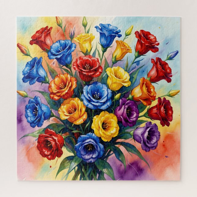Puzzle Rosas Lisianthus Acuarela Multicolor Vibrante  (Vertical)