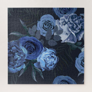 Puzzle Rosas Peony: Vintage floral oscuro.