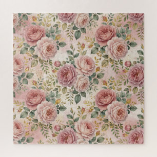 Puzzle Rosas Polvo de Rosa Encanto Elegante Verde Salvia 