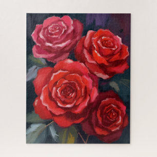 Puzzle Rosas Rojas Acuarela Floral Pintada Flores