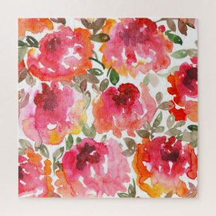 Puzzle rosas rojas de Shabby, patrón sin costuras.