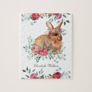 Puzzle Rosas Rojas del Bosque Conejito Floral Lindo Nombr