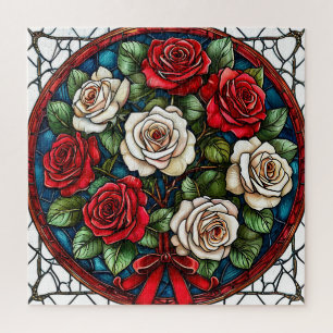 Puzzle Rosas Rojas Y Blancas Con Detalles Intrincados