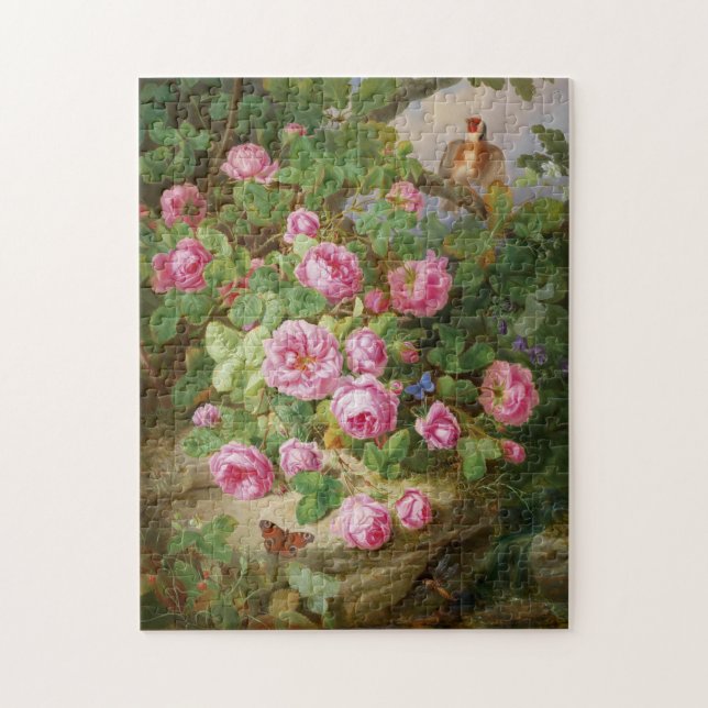 Puzzle Rosas Rosadas Naturaleza Muerta Mariposas Pájaro V (Vertical)