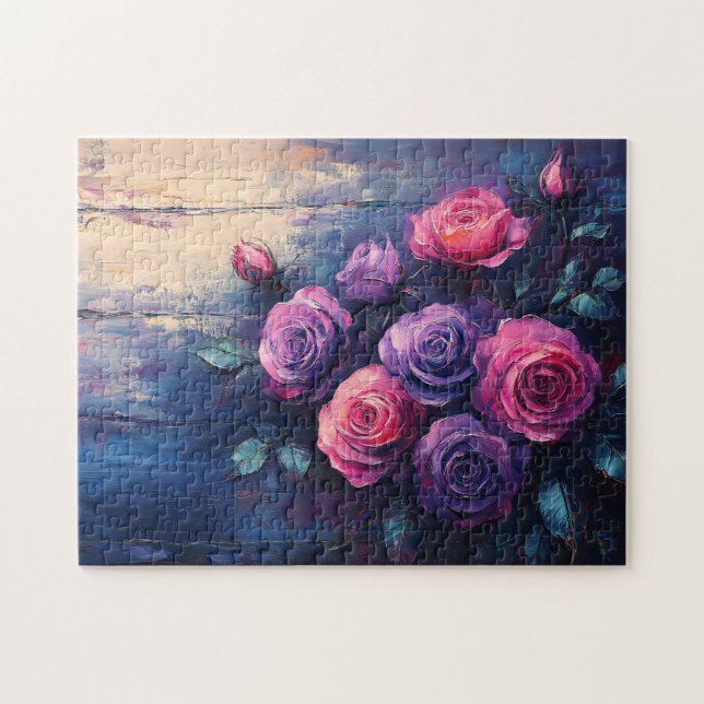 Puzzle Rosas rosados y morados en madera (Horizontal)