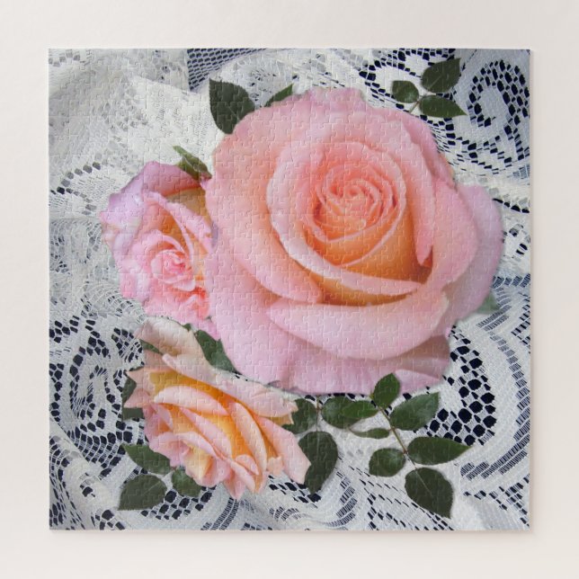 Puzzle Rosas rosas rosas en el fondo del encaje (Vertical)