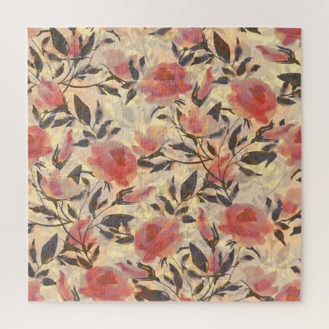 Puzzle Rosas salvajes de primavera: patrón de acuarela. (Vertical)