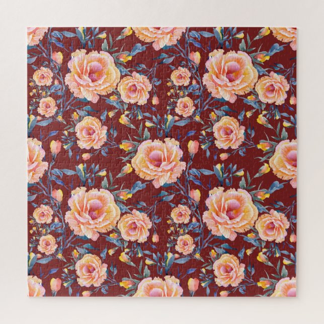 Puzzle Rosas, sin soldadura, patrón de fondo rojo (Vertical)