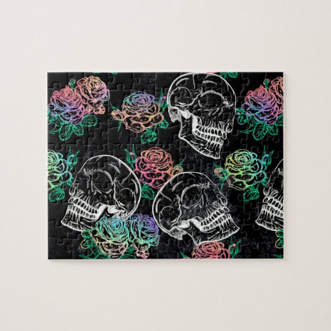 Puzzle Rosas Skulls y Ombre | Glam Pastel Grunge gótico (Horizontal)