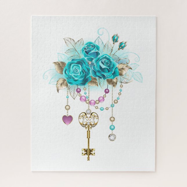 Puzzle Rosas turquesas con llaves (Vertical)