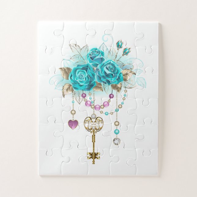 Puzzle Rosas turquesas con llaves (Vertical)