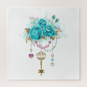 Puzzle Rosas turquesas con llaves