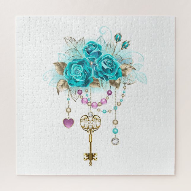 Puzzle Rosas turquesas con llaves (Vertical)