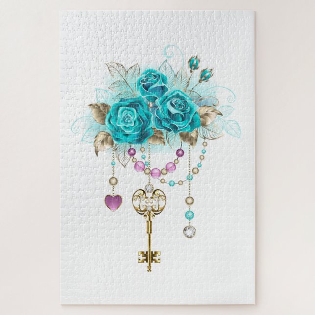 Puzzle Rosas turquesas con llaves (Vertical)