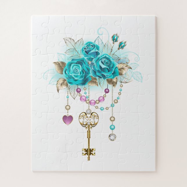 Puzzle Rosas turquesas con llaves (Vertical)