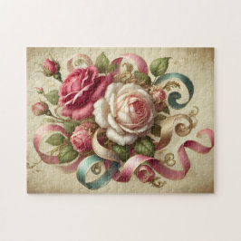 Puzzle Rosas Vintage y Cintas Arte Floral Romántico