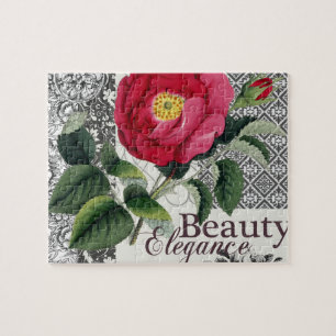 Puzzle Rose Damask Pretty Floral Antique