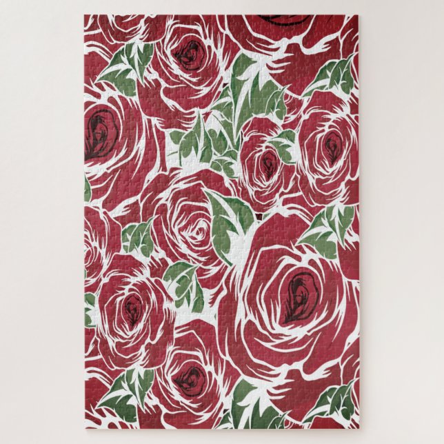 Puzzle Roses Country red green vintage floral   (Vertical)