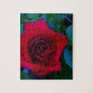 Puzzle Roses rojos con tonos azules