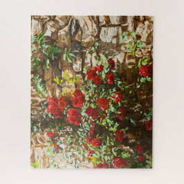 Puzzle Roses rojos contra un muro de piedra