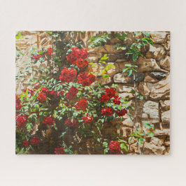 Puzzle Roses rojos contra un muro de piedra