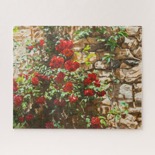 Puzzle Roses rojos contra un muro de piedra