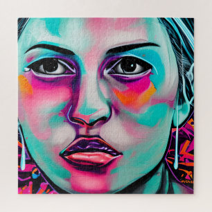 Puzzle Rostro de mujer pintada y lágrima Arte teal y ro