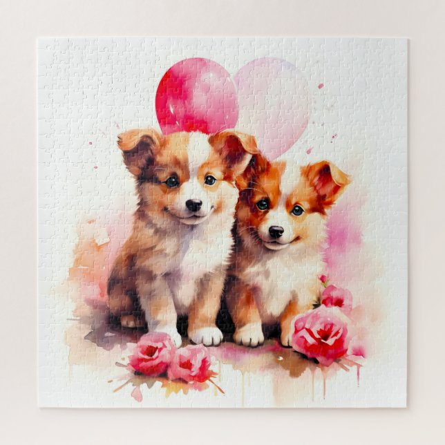 Puzzle Rosy Puppy Love Watercolor (Vertical)