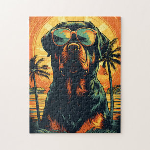 Puzzle Rottweiler con gafas de sol en la playa