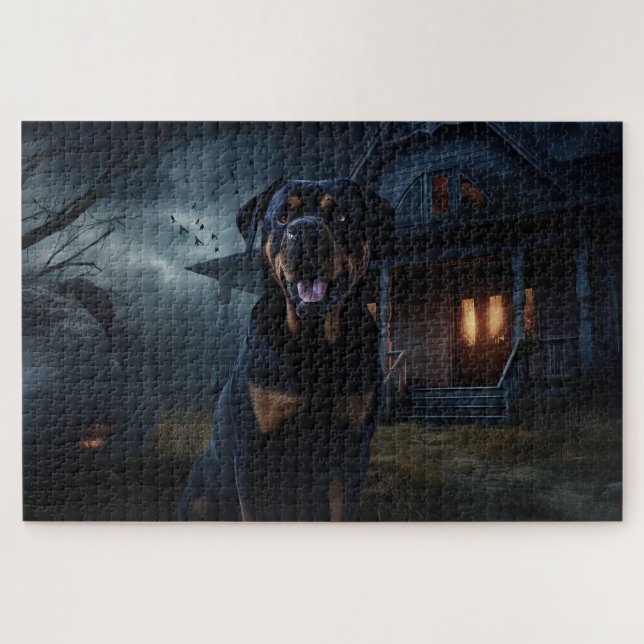 Puzzle Rottweiler de Halloween Espantoso (Horizontal)