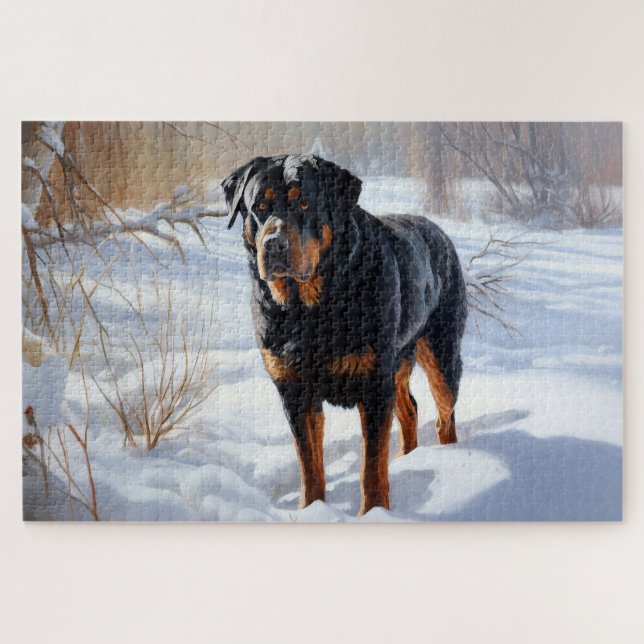 Puzzle Rottweiler Deja que nieve Navidad (Horizontal)