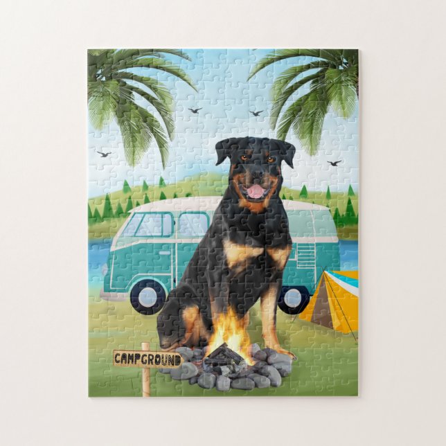 Puzzle Rottweiler Dog Camping (Vertical)