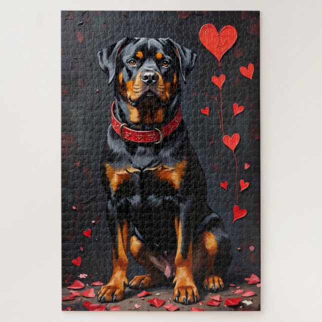 Puzzle Rottweiler Dog Valentine's Day Heart Collar Art (Vertical)