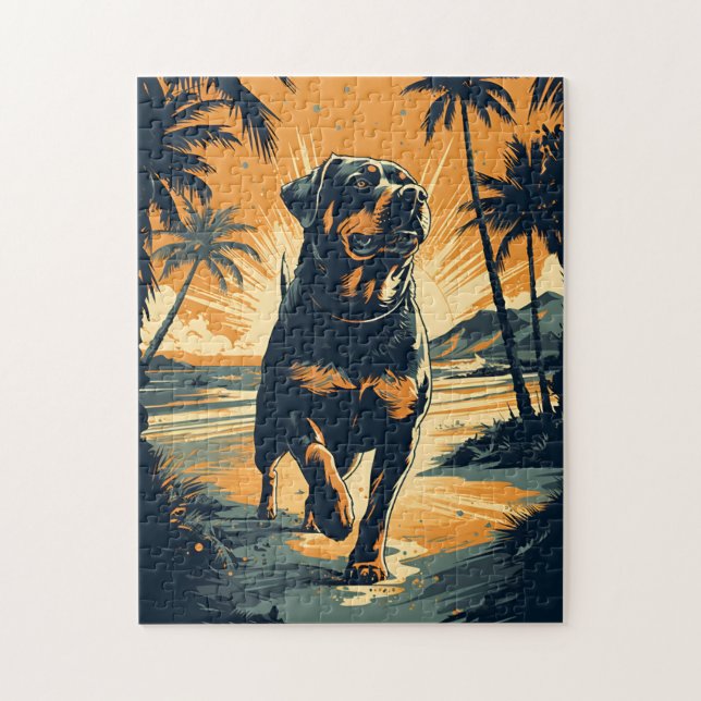 Puzzle Rottweiler en la playa (Vertical)