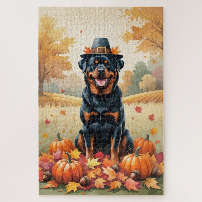 Puzzle Rottweiler En Otoño Deja El Arte De Acción De Grac (Vertical)