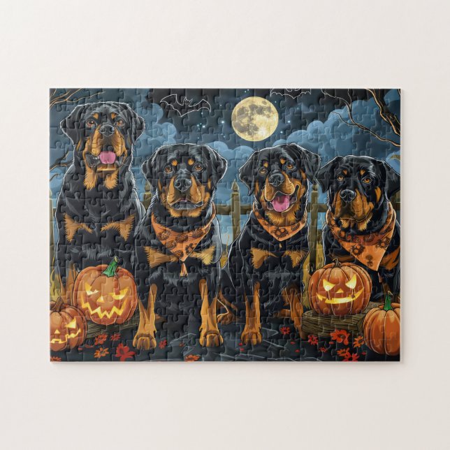 Puzzle Rottweiler Halloween Espeluznante (Horizontal)
