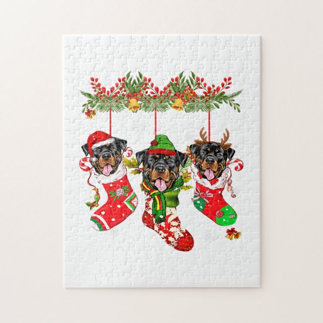 Puzzle Rottweiler In Socks Navidades Santa Hat Xmas Light (Vertical)