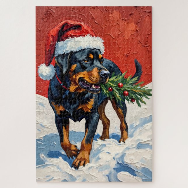 Puzzle Rottweiler Llevando Sombrero de Plántula de Árbol  (Vertical)