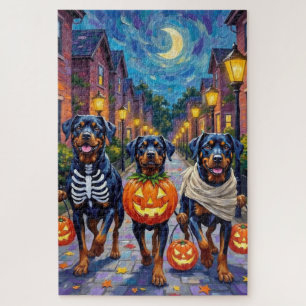 Puzzle Rottweiler pidiendo dulces con disfraces de Hallow