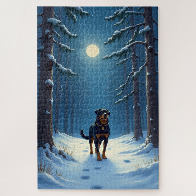 Puzzle Rottweiler Starry Forest Hike Christmas Painting (Vertical)