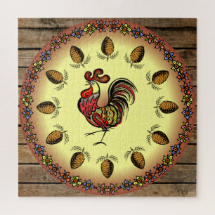 Puzzle Rótulo de grano ~ Rótulo hexagonal ~ Rooster ~ Con