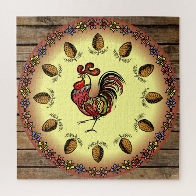 Puzzle Rótulo de grano ~ Rótulo hexagonal ~ Rooster ~ Con (Vertical)
